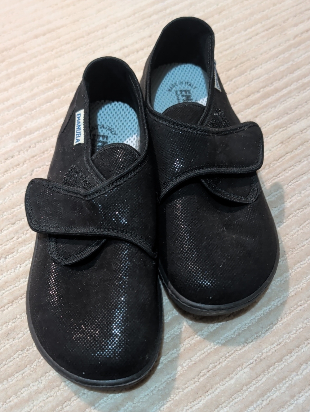Emanuela Black Velcro Shoes Made In Italy Size 7.5